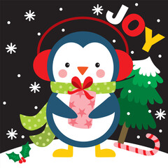 Cute Penguin For Christmas Card or Bag design