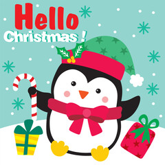 Cute Penguin For Christmas Card or Bag design
