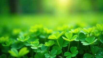 Vibrant Green Clover Field Basking in Sunlight A Close-Up View of Nature's Lush Greenery