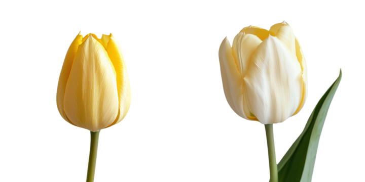 On a transparent background, a yellow tulip is shown in isolation, generated using stock techniques