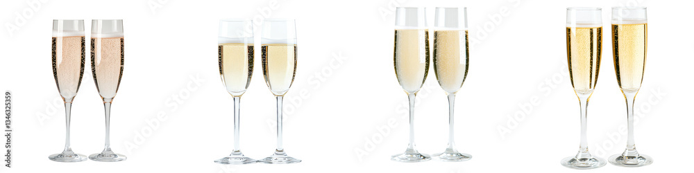 Poster stock has created an image of isolated golden champagne glasses set against a transparent background