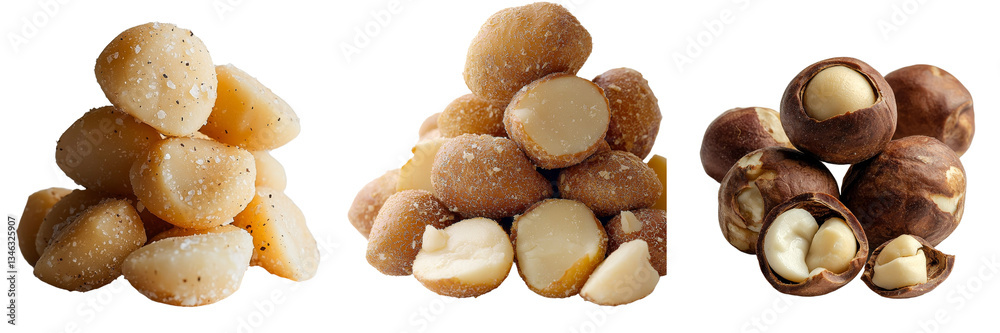 Poster Macadamia nuts on a transparent background are generated using stock techniques