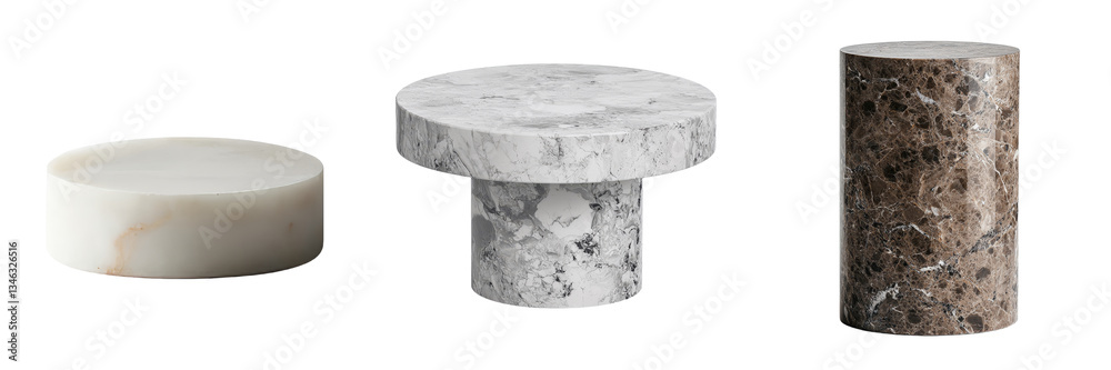 Aufkleber Isolated on transparent background a product display uses a marble pattern podium pedestal generated by Generative Ai