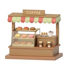 Coffee shop theme, Colorful coffee stand featuring pastries and drinks in a charming display.