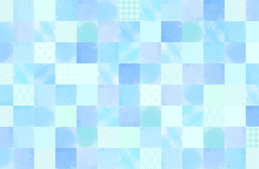 青系水彩タイル背景ベクターイラスト 和風 和柄 水色