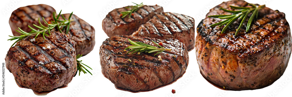 Poster Generative Ai has created an image of a grilled beef steak with rosemary isolated on a transparent background
