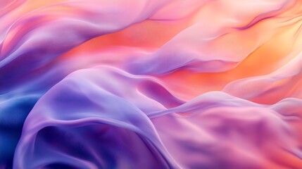Obraz premium Dreamy purple and orange fabric flowing in soft light, a mesmerizing textile texture evoking serenity and calm.