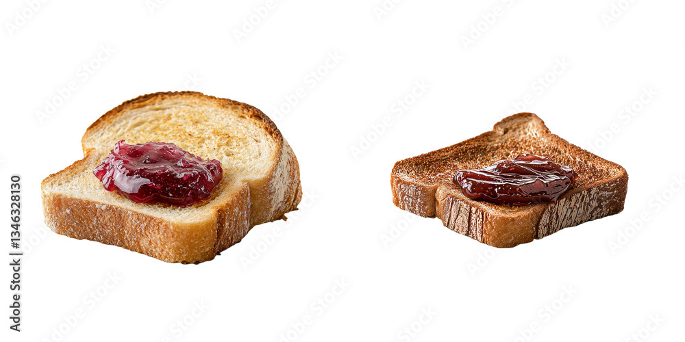 Poster Generative Ai created image of a toasted bread slice covered in strawberry jam, set against a transparent backdrop