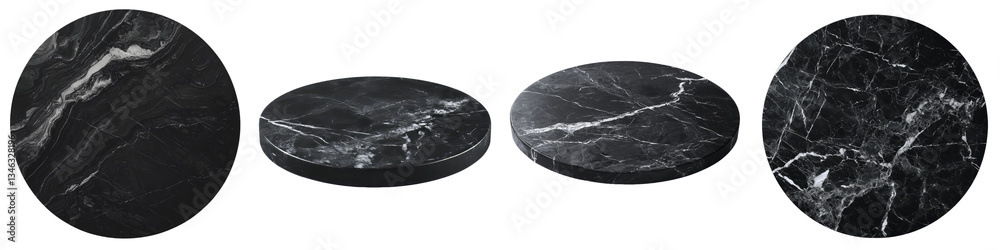 Leinwandbilder on a transparent background, generative ai has designed a podium pedestal with a black marble patter