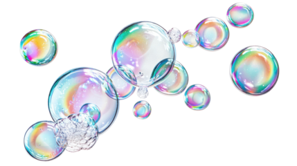 Floating soap bubbles in various sizes, isolated on white