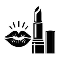  black and white silhouette design featuring a lipstick and lips