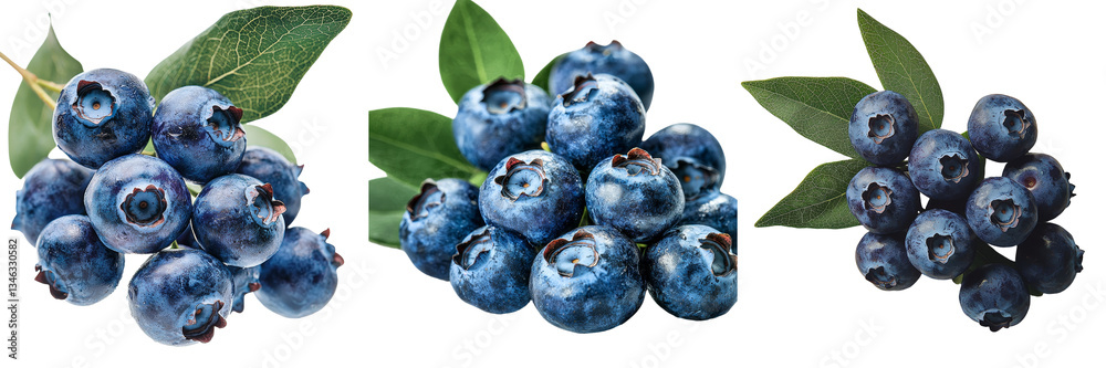 Poster Isolated on a transparent background is a branch of ripe blueberries, generated by Generative Ai