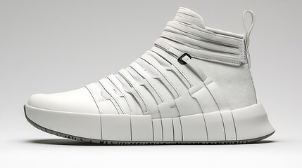 A detailed image depicts a modern and clean white sneaker