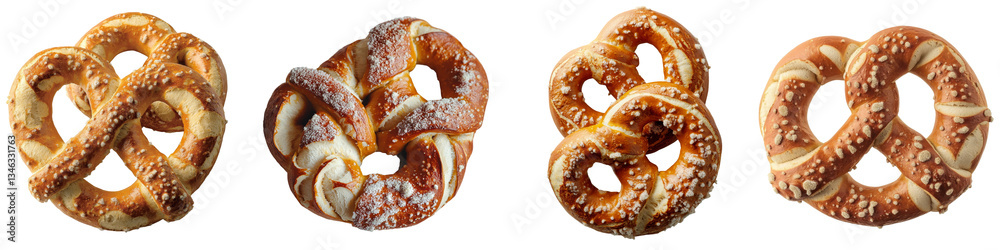 Poster An isolated pretzel, generated by stock, is shown on a transparent background using Generative Ai