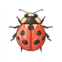 Colorful Ladybug Illustration on White Background with Distinctive Black Spots and Cute Features for Nature and Insect Lovers