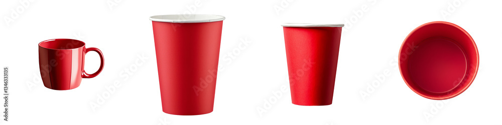 Poster on a transparent background, a red paper cup is depicted in isolation, a product of generative ai