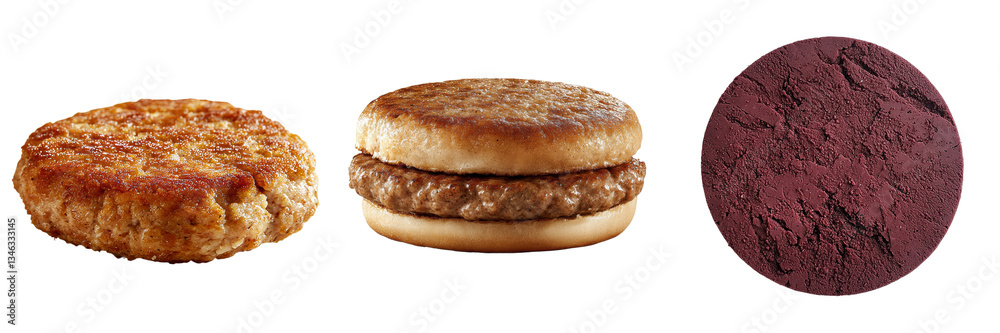 Poster isolated on a transparent background is a fresh raw burger patty that was generated using ai