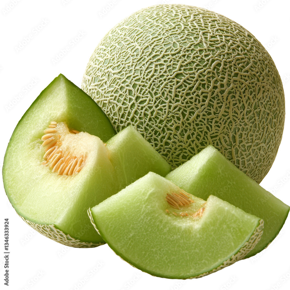 Poster the image features a solitary green melon set against a transparent backdrop, produced by generative