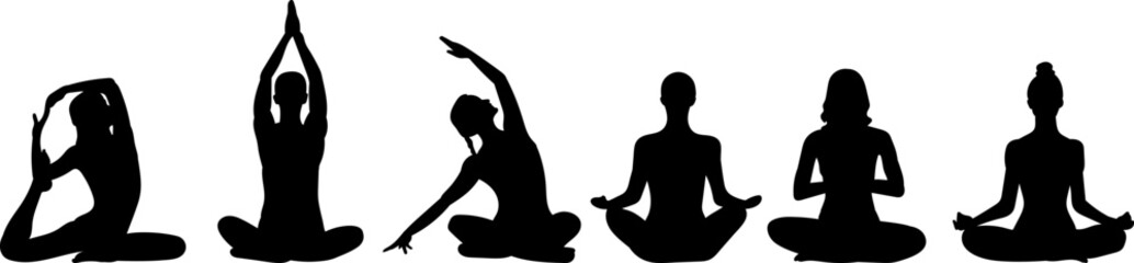 woman in lotus position, yoga black silhouette vector
