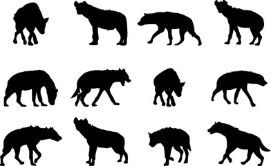 Naklejka premium hyenas, jackals set black silhouette vector