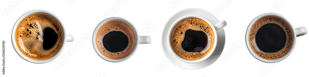 Poster black coffee in a white coffee cup is depicted in isolation on a transparent background through gene