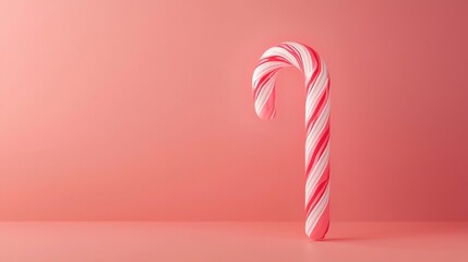 Colorful Candy Cane on a Soft Pink Background Perfect for Holiday and Seasonal Celebrations