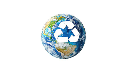 Background separated transparent background. Earth Globe with Recycle Symbol on Transparent Background