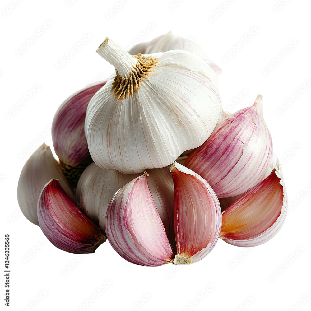 Poster Isolated peeled garlic on a transparent background created by Generative Ai