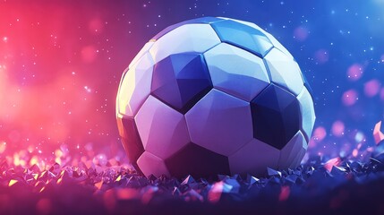 Naklejka premium Illuminated soccer ball on a bed of crystals, vibrant neon background