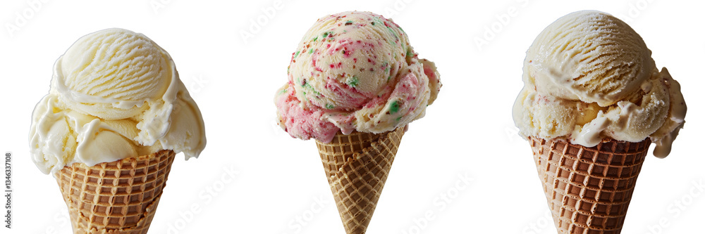 Poster on a transparent background, a single ice cream cone stands isolated, the result of generative ai