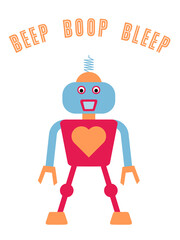 Robot toy t-shirt design - kids clothes friendly cartoon robot.