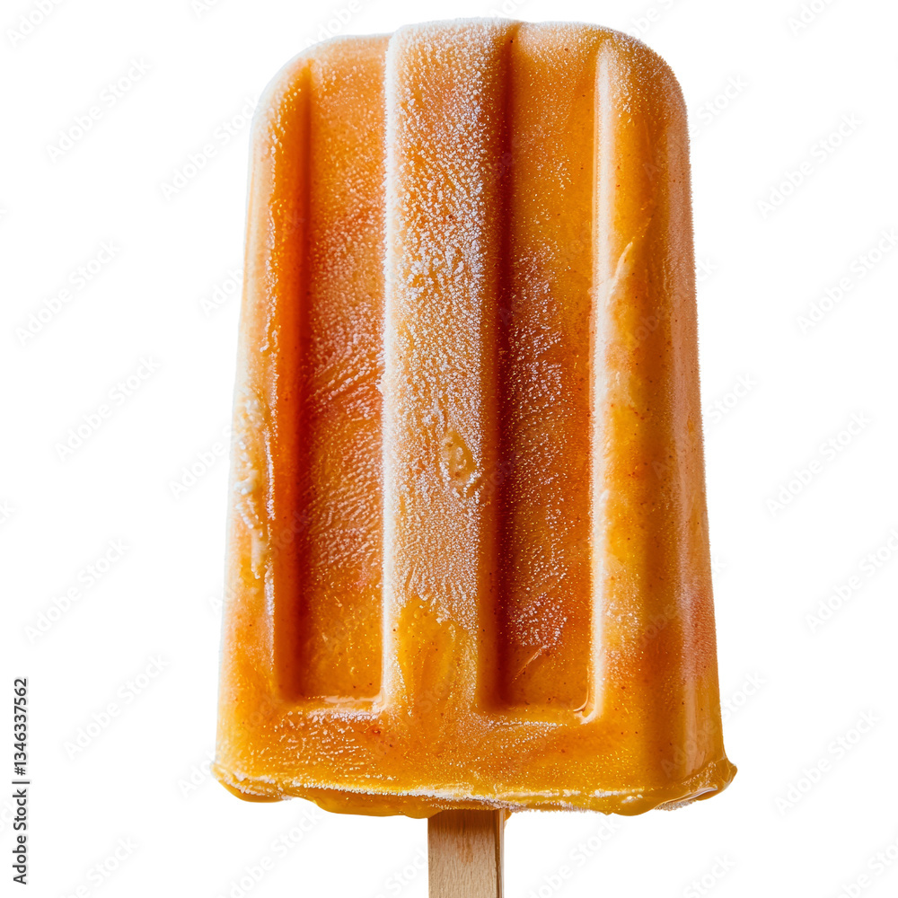 Poster on a transparent background, a single orange ice cream popsicle is prominently displayed, a creation