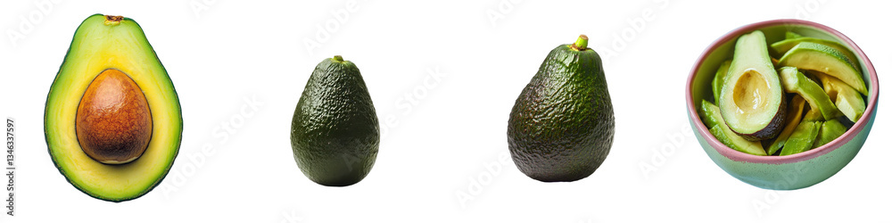 Poster Isolated avocado with a transparent background made using Generative Ai technology