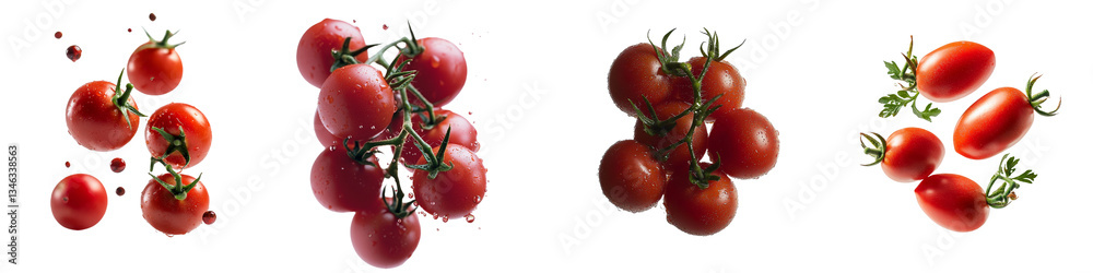 Poster Generative Ai has created an image of a single tomato, detached and floating, set against a clear transparent background
