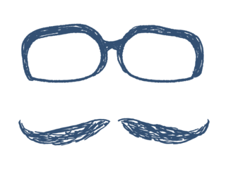 Hipster objects set doodle - glasses and mustache illustration. Transparent PNG object graphic.