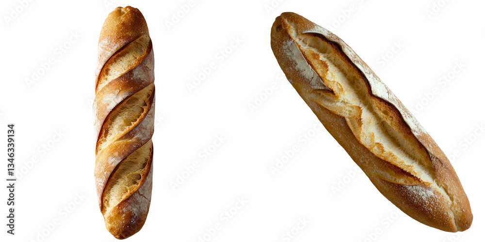 Poster Generative Ai has produced an image of a solitary French baguette on a transparent background