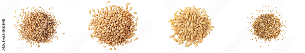 Aufkleber unhulled and uncooked brown rice is presented in isolation on a white surface from directly above