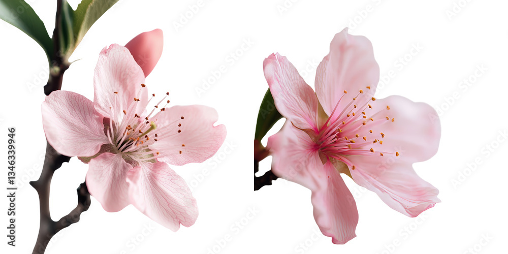 Poster transparent background with isolated pink cherry blossom produced by generative ai