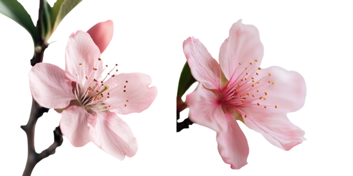 Transparent background with isolated pink cherry blossom produced by Generative Ai