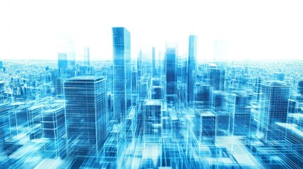 Obraz premium Digital city skyline view, futuristic cityscape, background, graphic illustration, stock photo, possible use in architectural presentations or tech posters