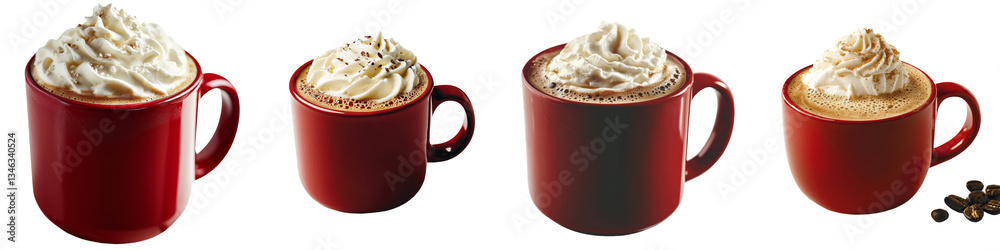 Poster A transparent background isolates a red mug filled with hot chocolate and whipped cream, an image generated by Generative Ai