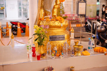 Offerings at the statue in Bangkok