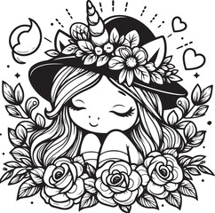 Solid Black Line Art Baby Unicorn