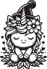 Solid Black Line Art Baby Unicorn