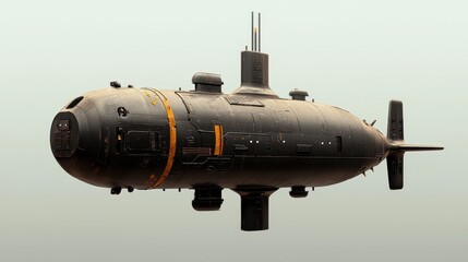 Obraz premium A sleek, futuristic submarine design, featuring a streamlined body and advanced components, set against a subtle background.