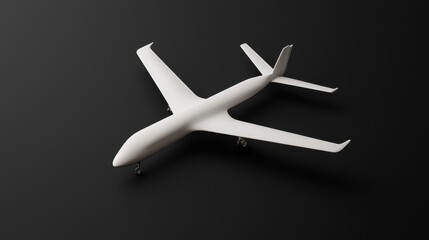 A sleek, minimalistic model of an aircraft displayed against a dark background, emphasizing its aerodynamic design.