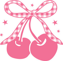 Bow cherry gingham cherries cute doodle vino wine wavy slogan trendyl bow ribbons cute checker modern trending Tee t-shirt logo slogan graphic artwork typography tote badge emblem sketch