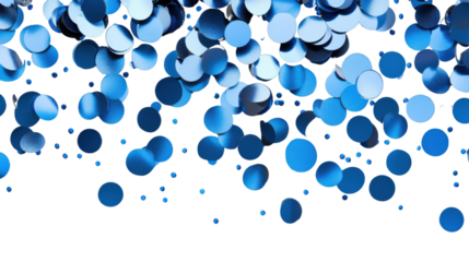 Blue metallic confetti falling on transparent background for celebration design