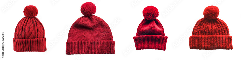 Poster on a transparent background, a red knitted hat is shown in isolation, a product of generative ai tec