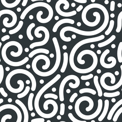 Seamless pattern abstract lines and dots elements black background
